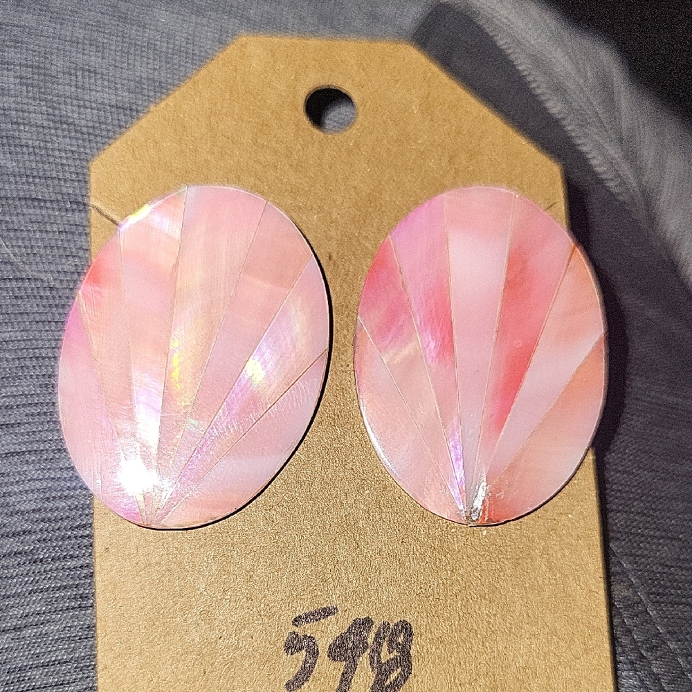 Vintage Pink Abalone Shell Mother Of Pearl Post Stud Earrings